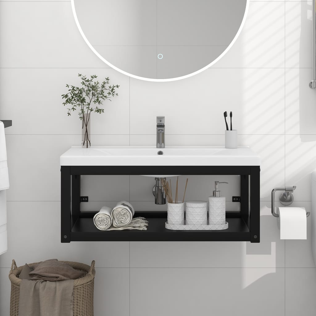 vidaXL Struttura per Lavabo a Parete Nera 79x38x31 cm in Ferro