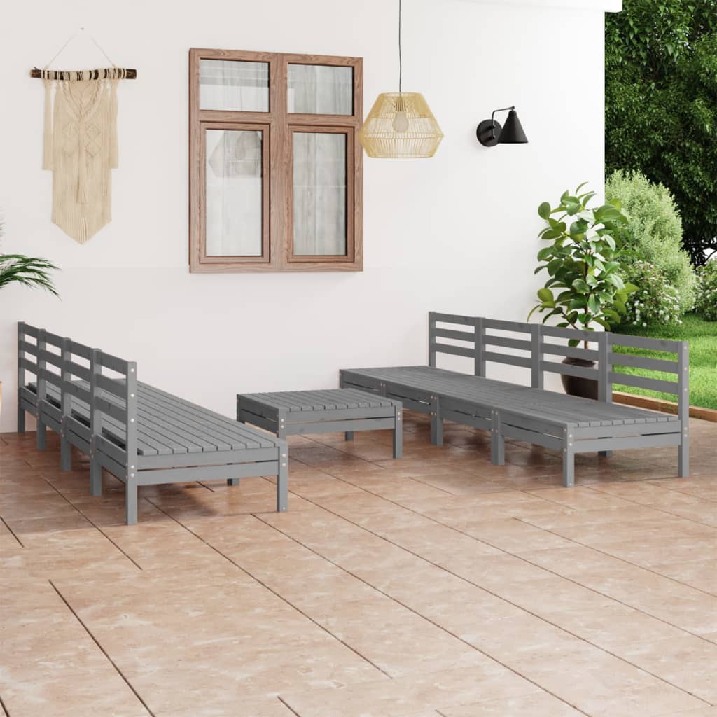 vidaXL Set Divani da Giardino 9 pz Grigio in Legno Massello di Pino