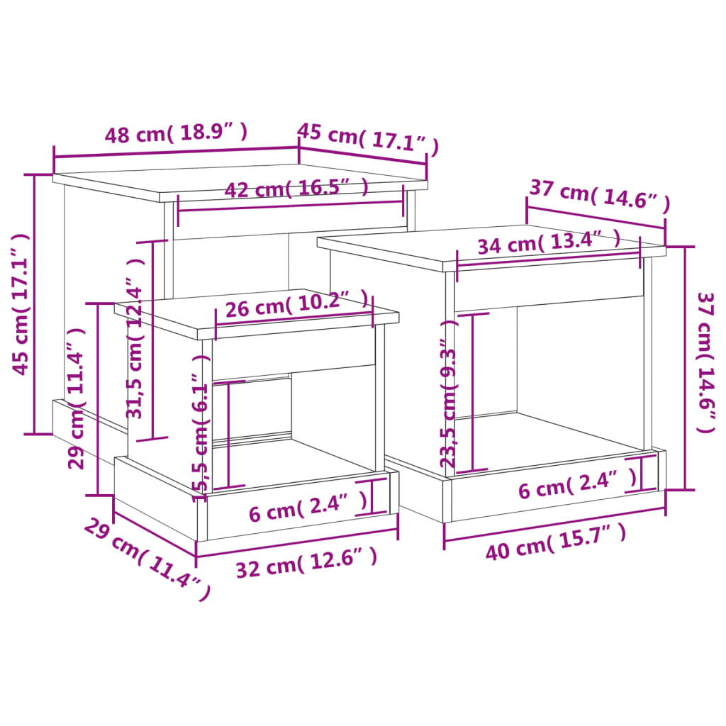 vidaXL Tavolini da Salotto 3 pz Rovere Fumo in Legno Multistrato