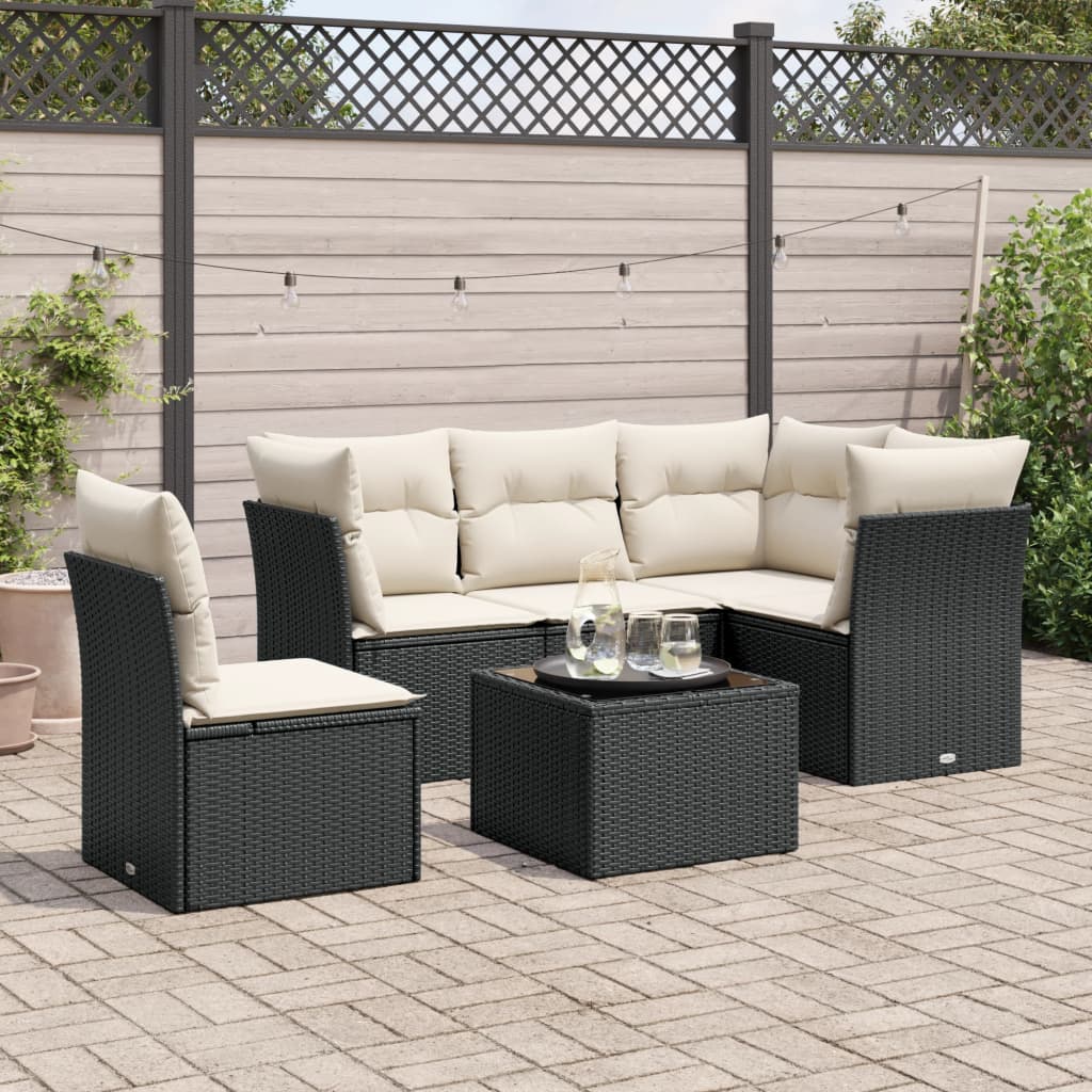 vidaXL Set Divano da Giardino 6 pz con Cuscini Nero in Polyrattan