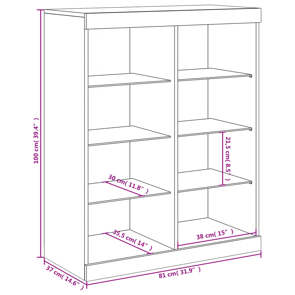 vidaXL Credenza con Luci LED Nera 81x37x100 cm