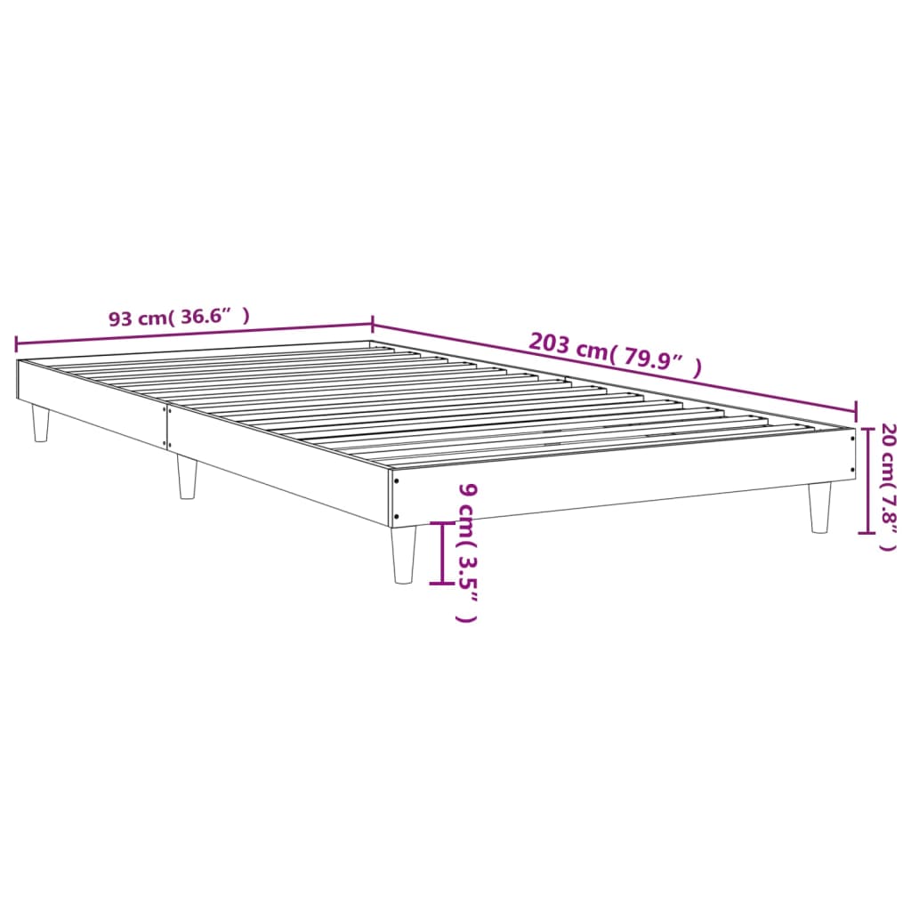 vidaXL Giroletto senza Materasso Rovere Marrone 90x200cm in Truciolato