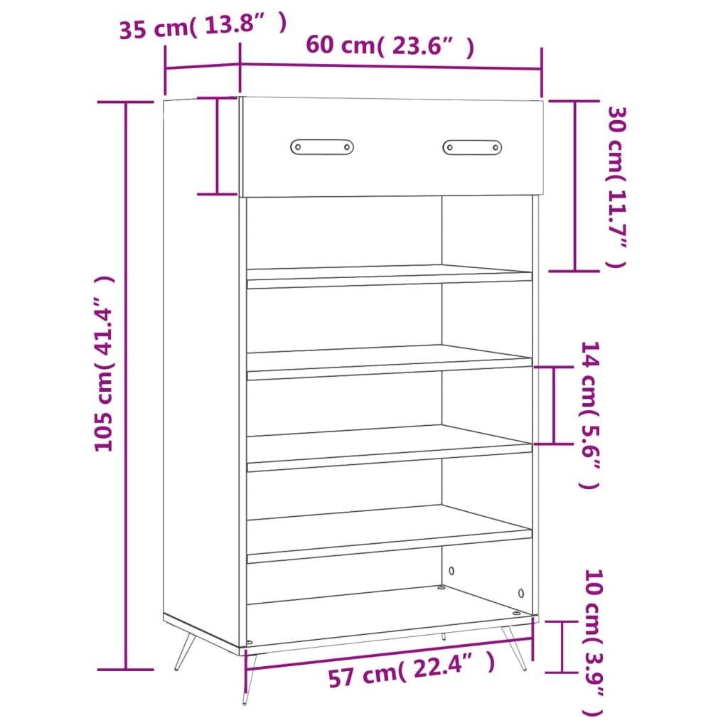 vidaXL Scarpiera Grigio Sonoma 60x35x105 cm in Legno Multistrato