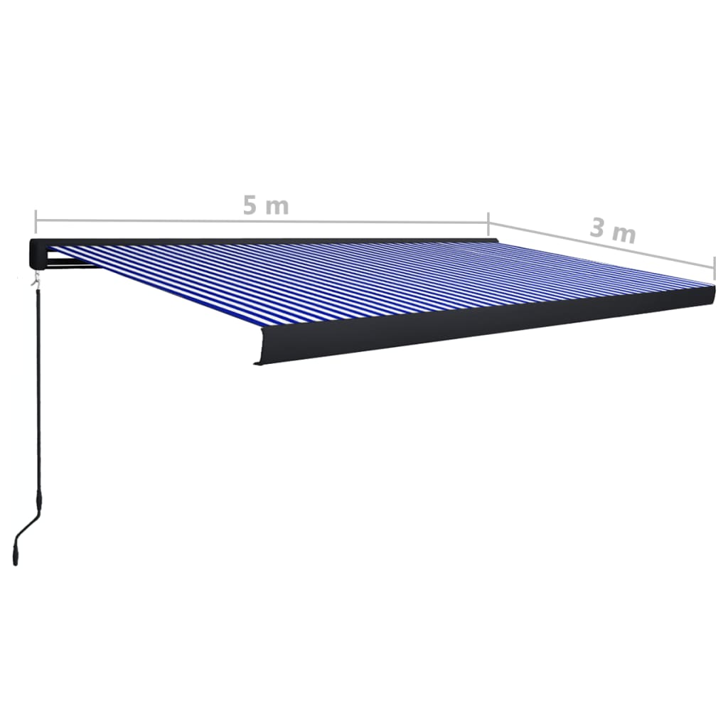 vidaXL Tenda a Cassonetto Manuale 500x300 cm Blu e Bianca