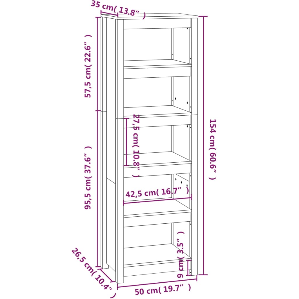 vidaXL Libreria Nera 50x35x154 cm in Legno Massello di Pino