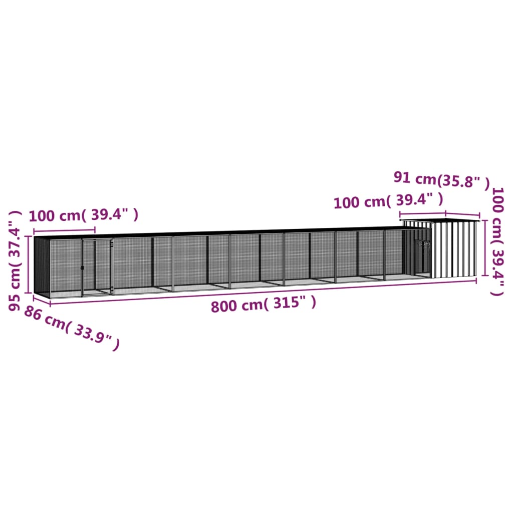 vidaXL Gabbia per Polli Antracite 800x91x100 cm Acciaio Zincato