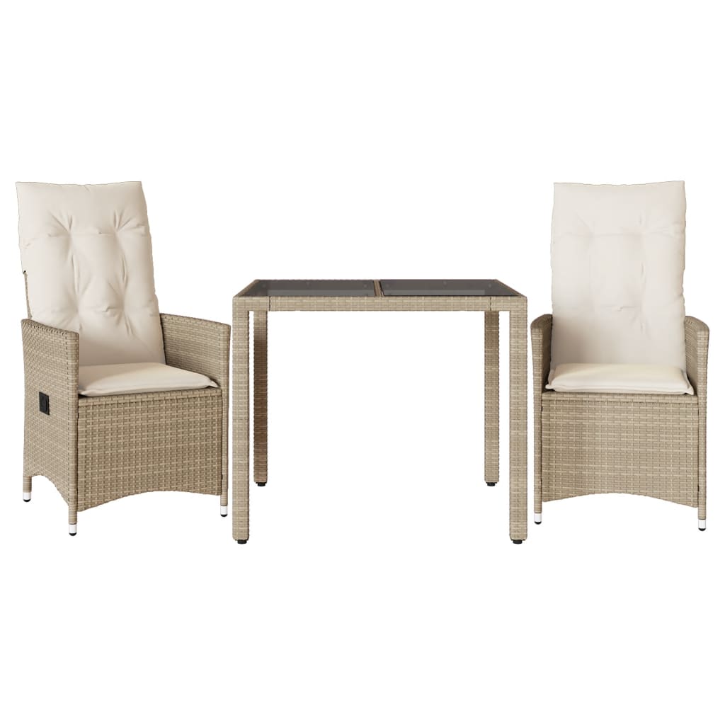 vidaXL Set da Bistrò 3 pz con Cuscini Beige in Polyrattan