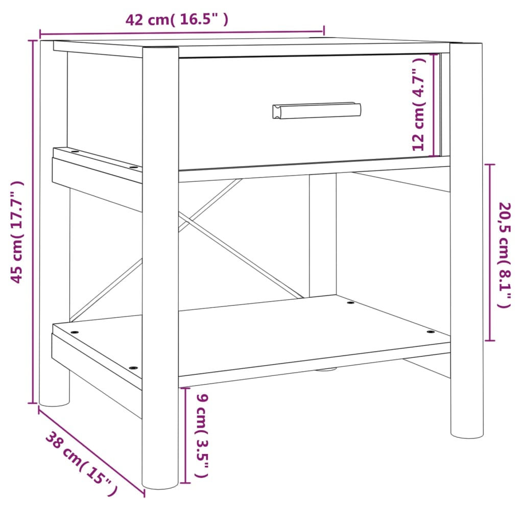 vidaXL Tavolini da Letto 2pz Nero 42x38x45 cm in Legno Multistrato