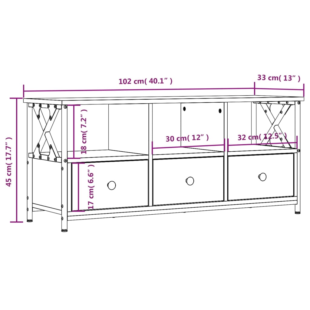 vidaXL Mobile TV Rovere Marrone 102x33x45 cm Legno Multistrato e Ferro