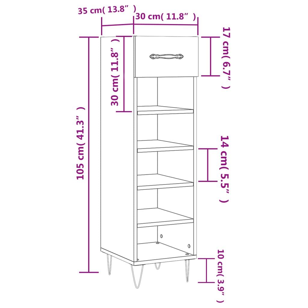 vidaXL Scarpiera Grigio Sonoma 30x35x105 cm in Legno Multistrato