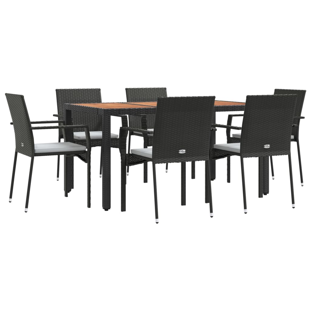 vidaXL Set da Pranzo da Giardino 7 pz Nero con Cuscini in Polyrattan