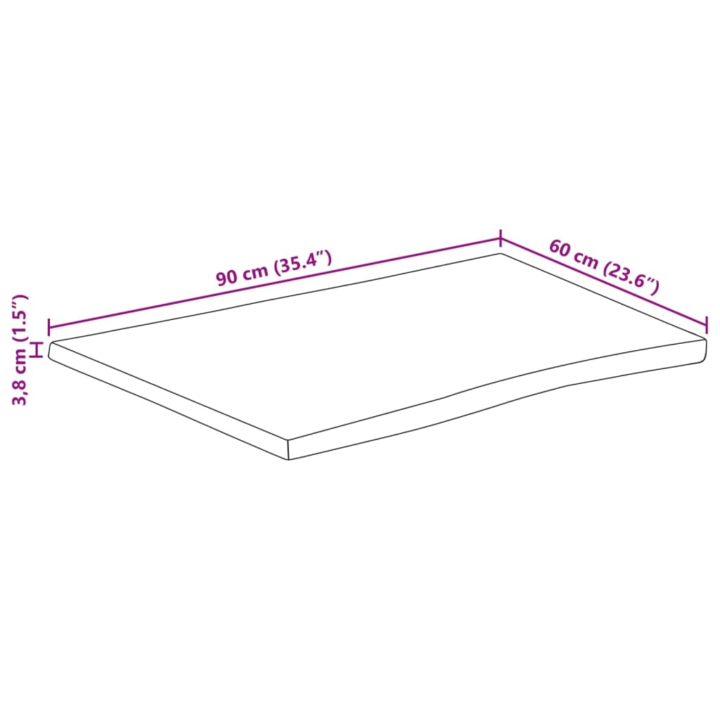 vidaXL Piano Tavolo 90x60x3,8 cm Rettangolare Legno Acacia Bordi Vivi