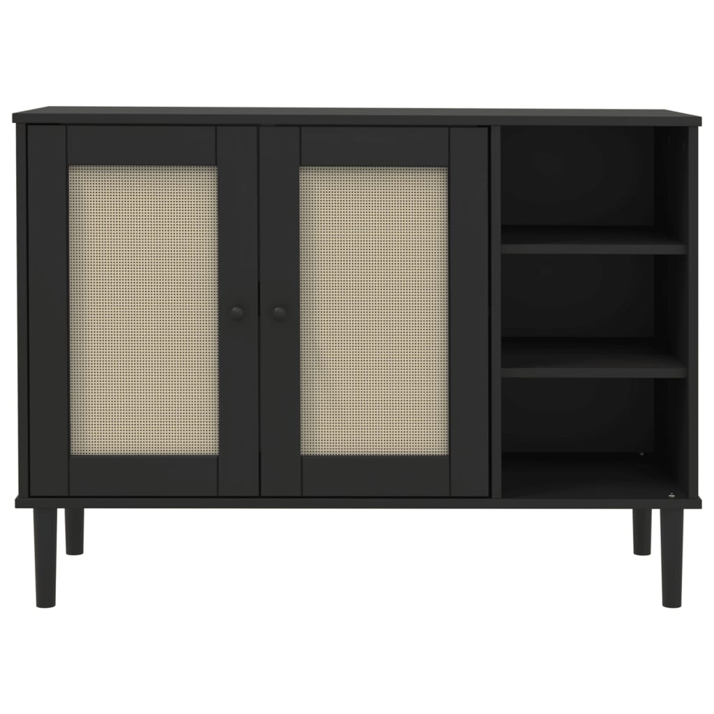 vidaXL Credenza SENJA Aspetto Rattan Nero 112x40x80 cm Massello Pino