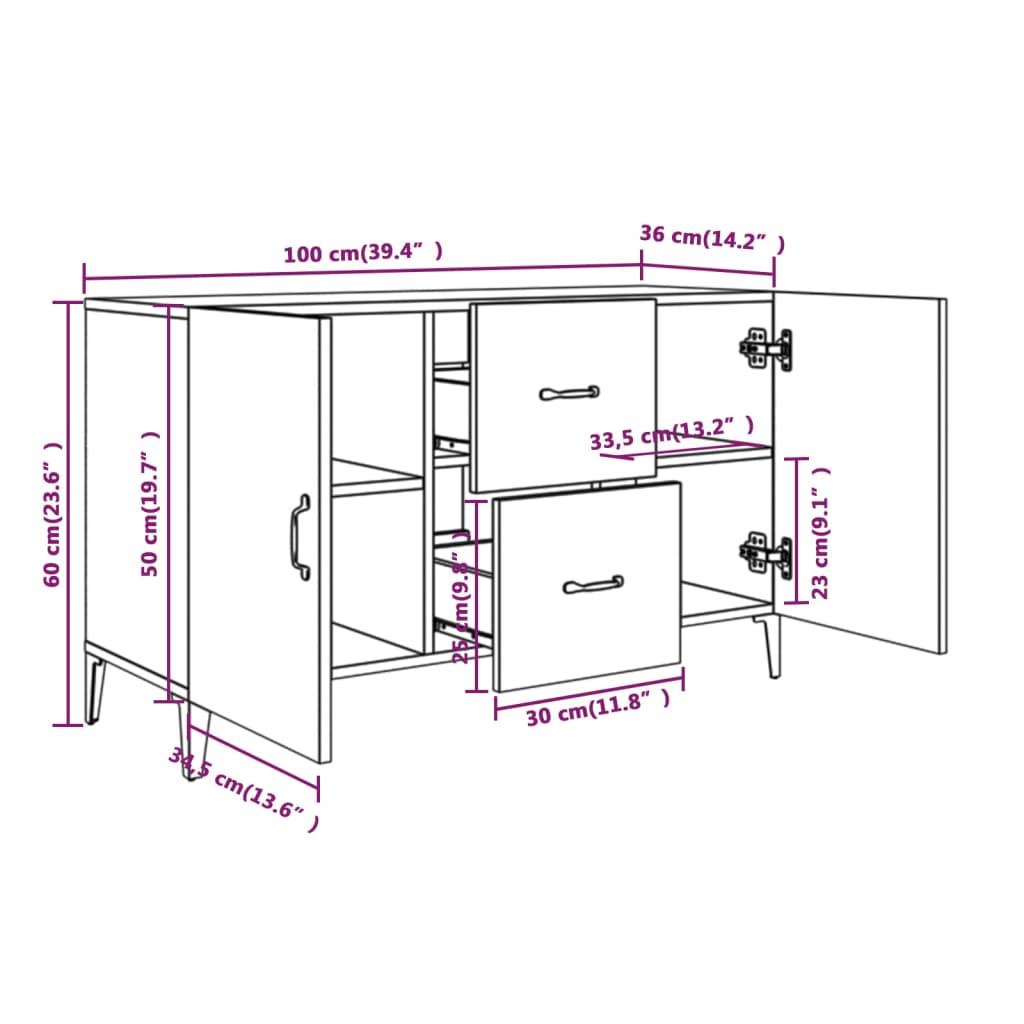 vidaXL Credenza Rovere Fumo 100x36x60 cm in Legno Multistrato