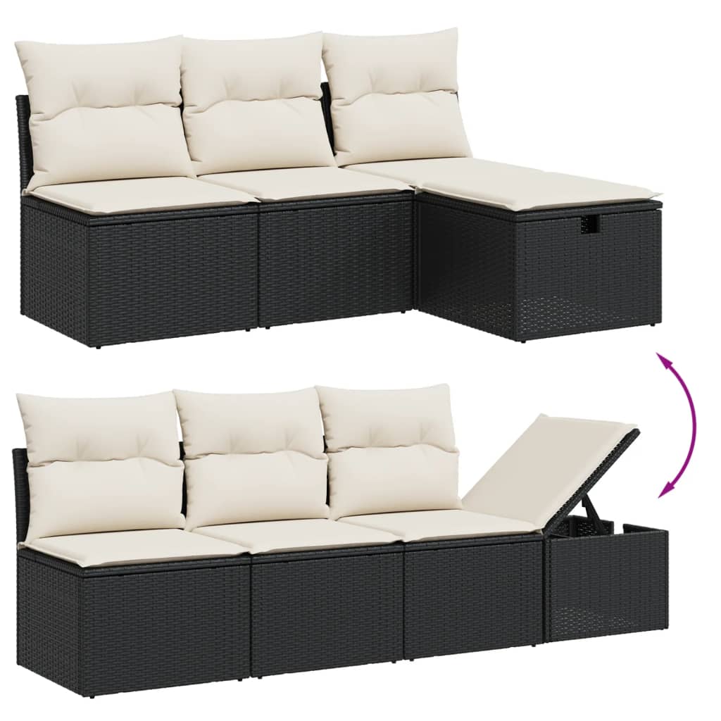 vidaXL Set Divani da Giardino 9 pz con Cuscini Nero in Polyrattan