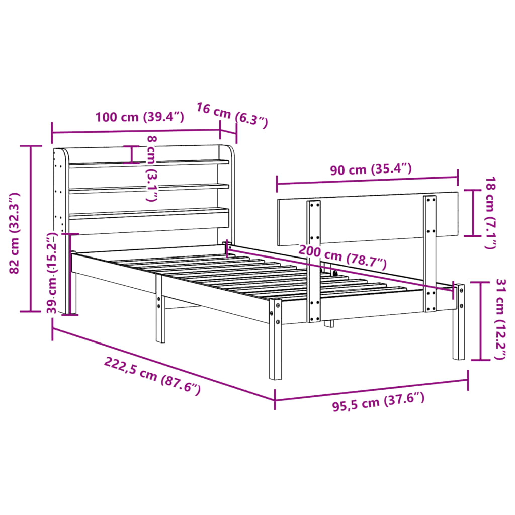 vidaXL Letto senza Materasso Bianco 90x200 cm Legno Massello di Pino