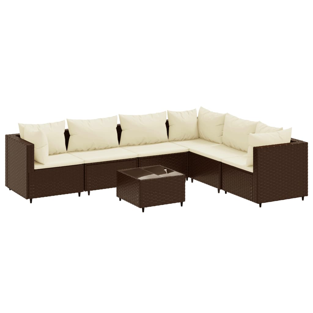 vidaXL Set Divani da Giardino 7 pz con Cuscini in Polyrattan Marrone