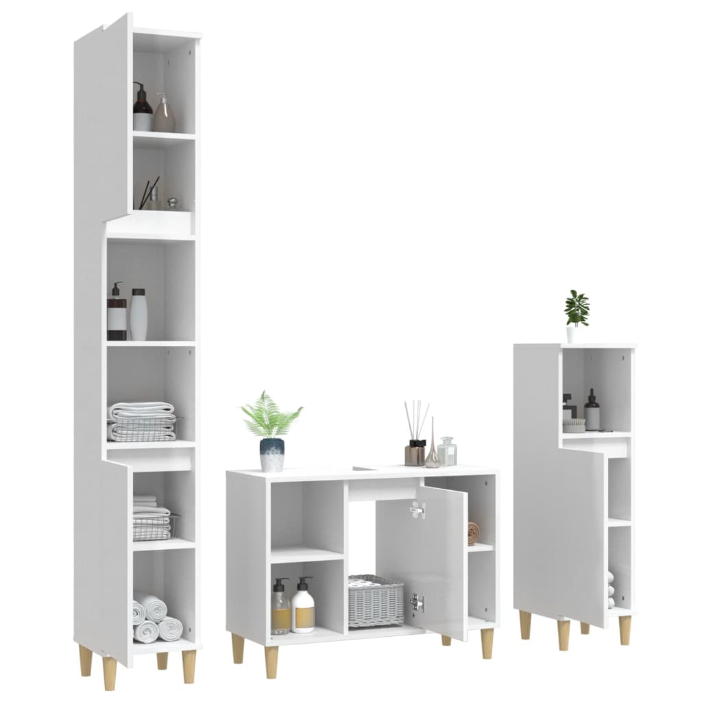 vidaXL Set Mobili da Bagno 3 pz Bianco Lucido in Legno Multistrato