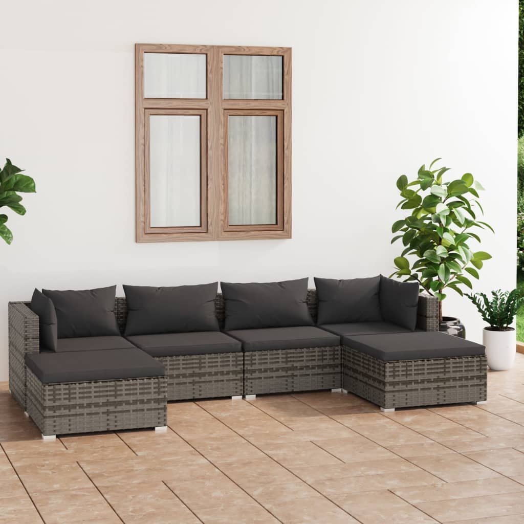 vidaXL Set Divani da Giardino 6 pz con Cuscini in Polyrattan Grigio