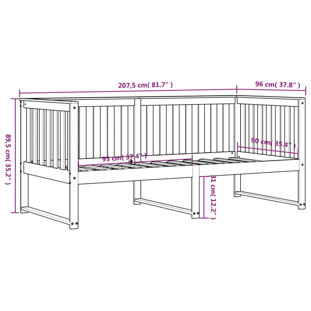 vidaXL Dormeuse senza Materasso Bianca 90x200 cm Legno Massello Pino