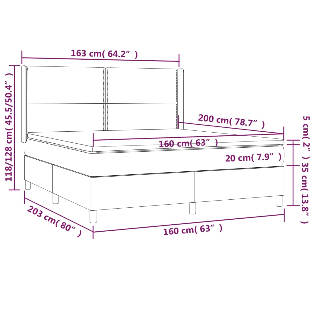 vidaXL Letto a Molle con Materasso e LED Blu Scuro 160x200 cm