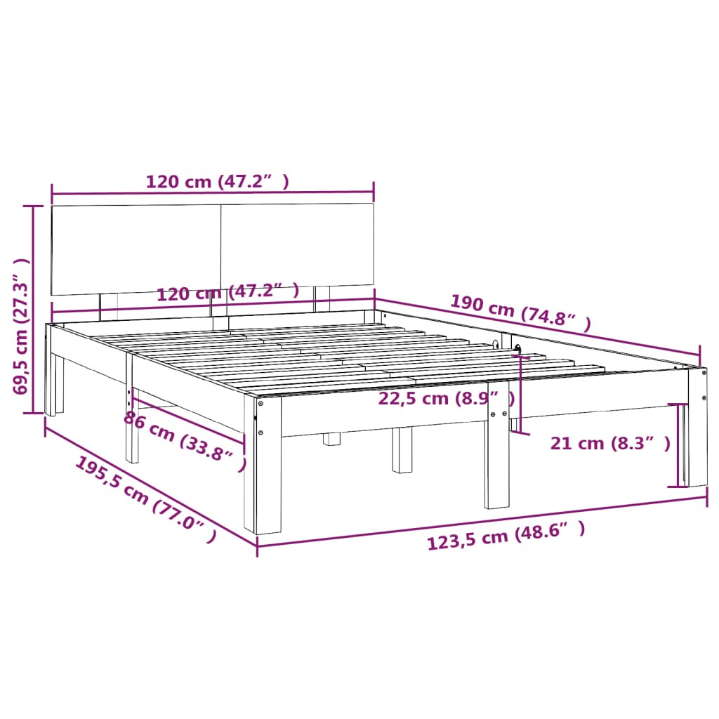 vidaXL Giroletto Ambra in Legno Massello 120x190 cm Small Double