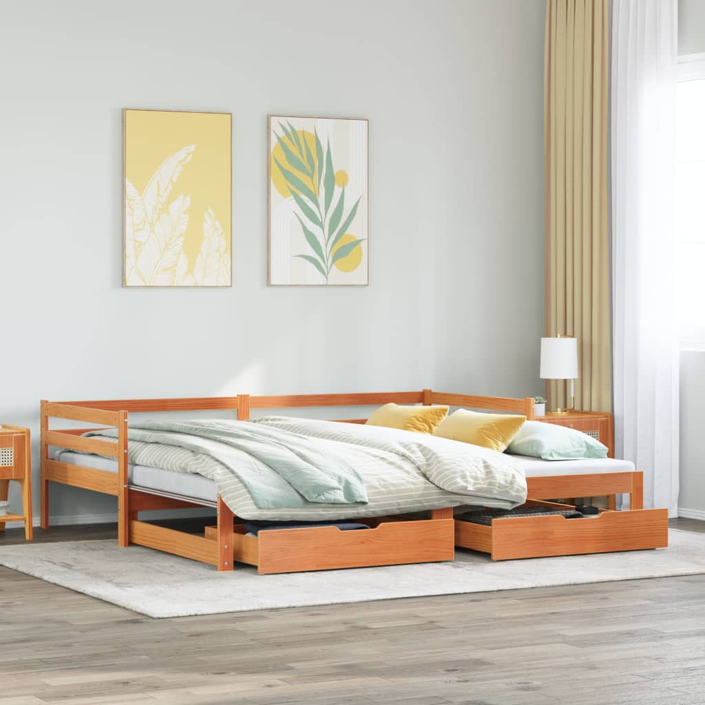 vidaXL Dormeuse Letto Estraibile e Cassetti Marrone Cera 90x200cm Pino