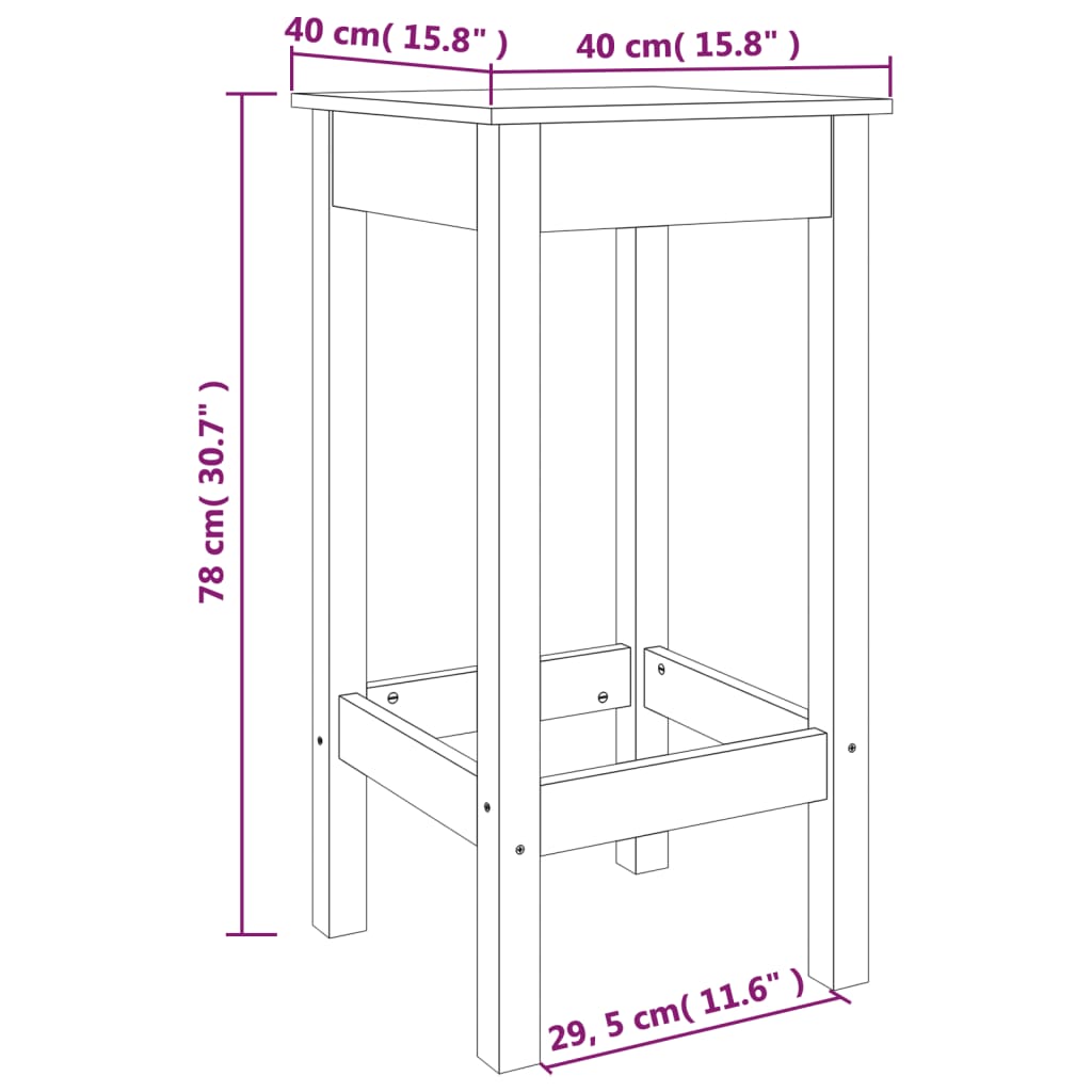 vidaXL Sedie da Bar 2 pz Ambra 40x40x78 cm in Legno Massello di Pino