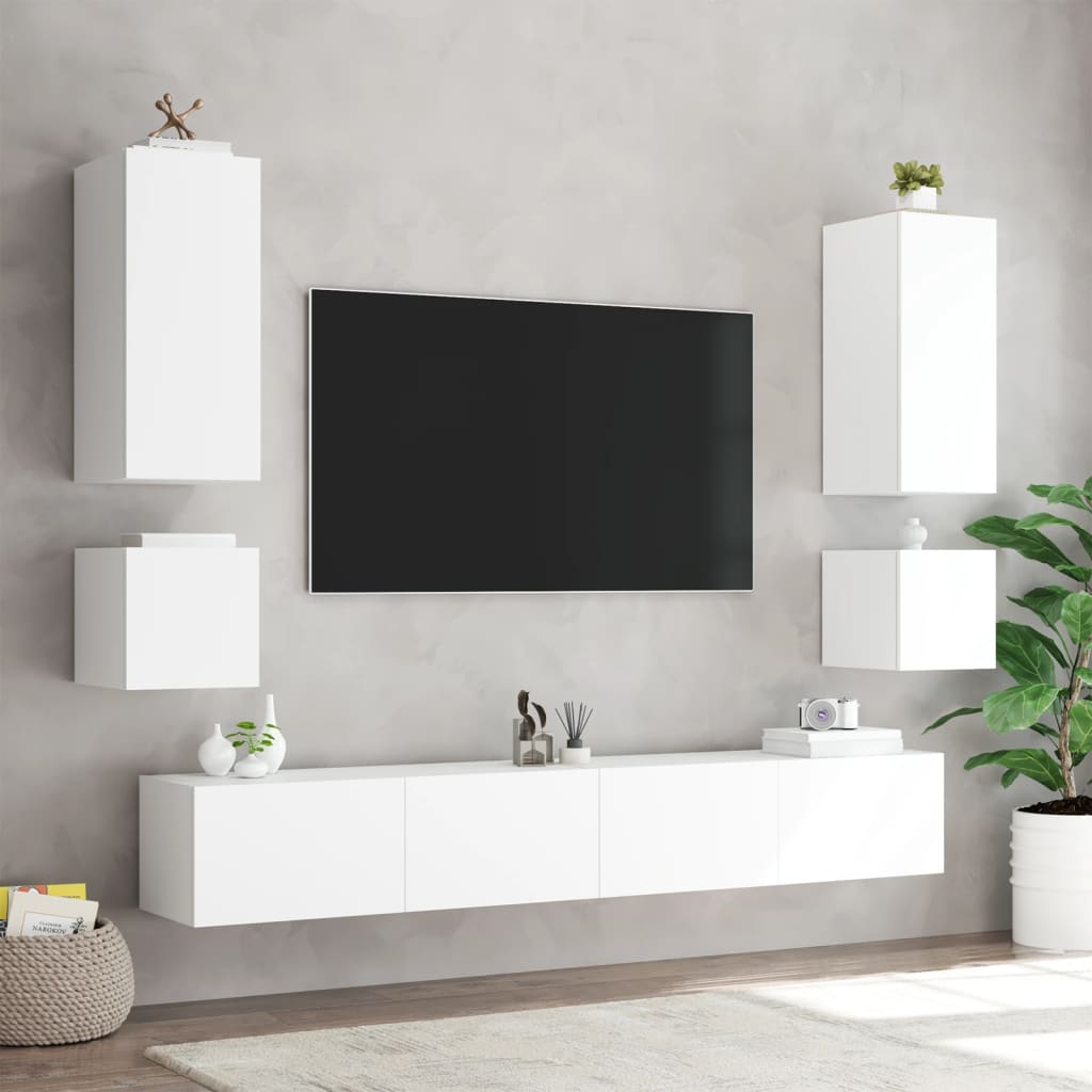 vidaXL Mobile TV a Parete con Luci LED Bianco 100x35x31 cm