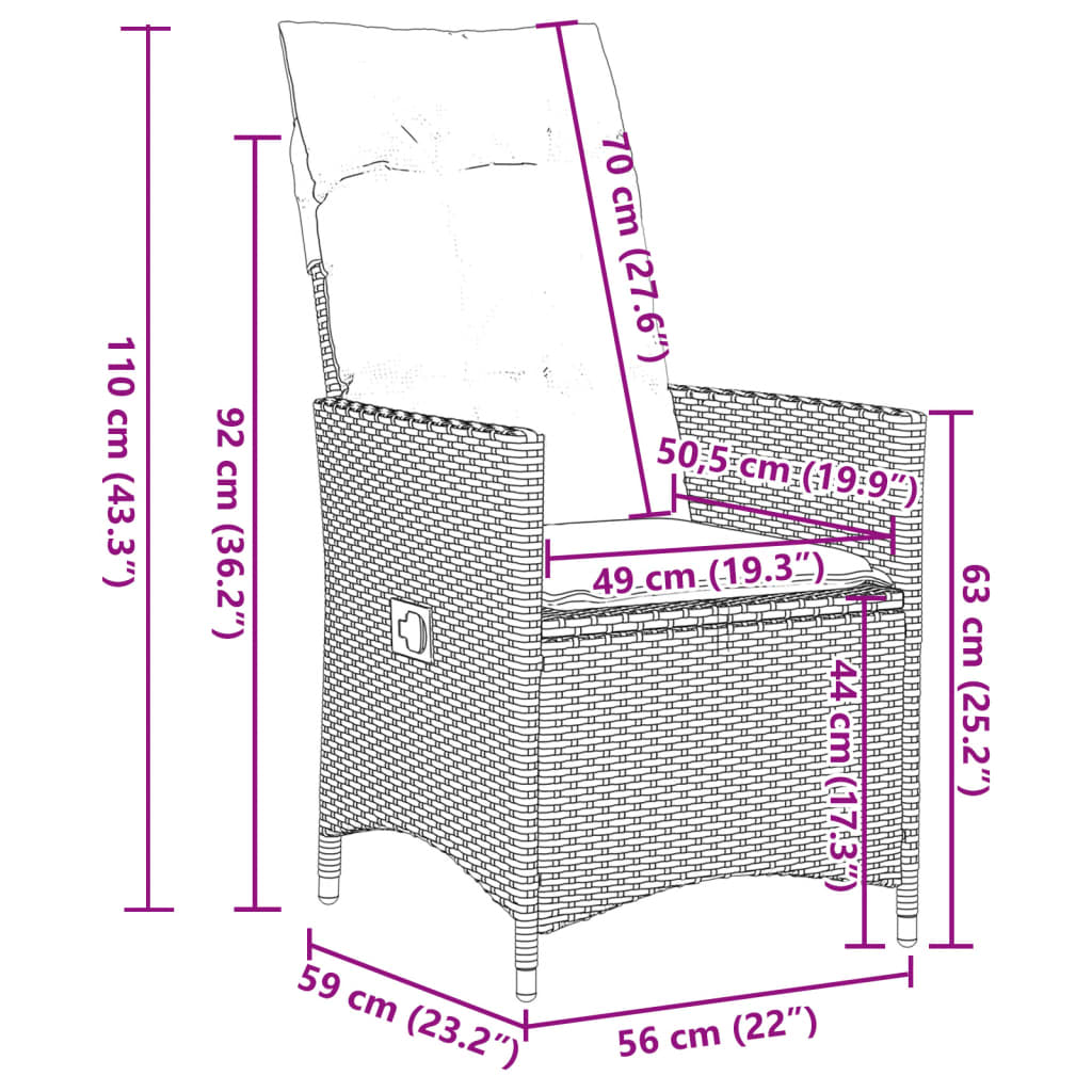 vidaXL Set Bistrò da Giardino 9 pz con Cuscini in Polyrattan Grigio