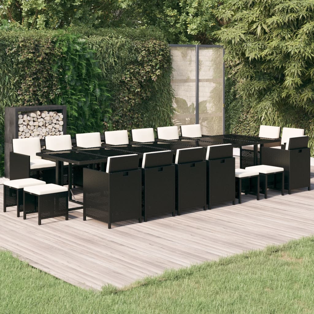 vidaXL Set da Pranzo per Giardino 19 pz con Cuscini in Polyrattan Nero