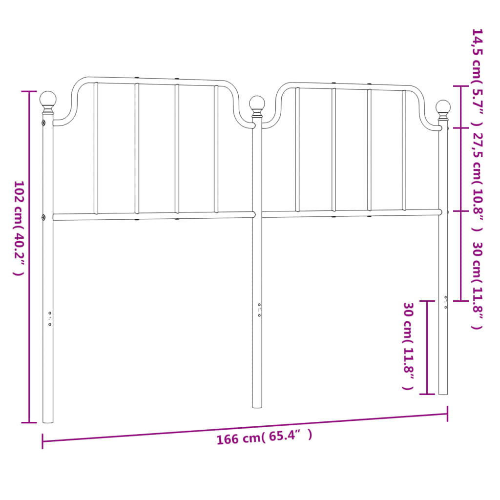 vidaXL Testiera in Metallo Nero 160 cm