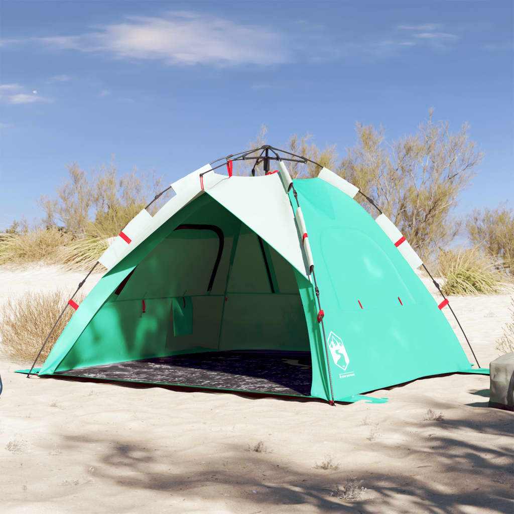 vidaXL Tenda da Spiaggia 3 Persone Verde Rilascio Rapido Impermeabile