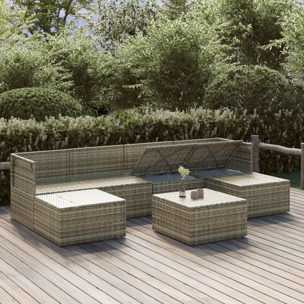 vidaXL Set Divani da Giardino 7 pz con Cuscini in Polyrattan Grigio