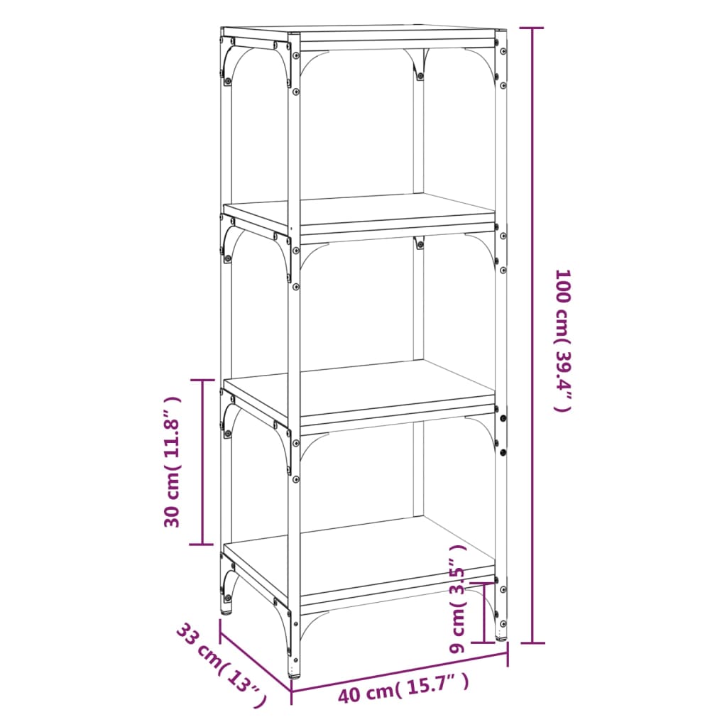 vidaXL Libreria grigio sonoma 40x33x100 cm Legno Multistrato e Acciaio