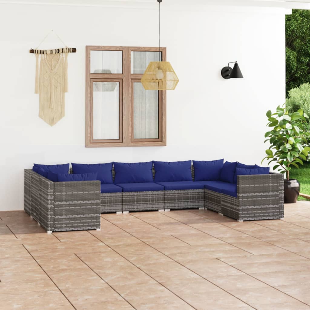 vidaXL Set Divani da Giardino 9 pz con Cuscini in Polyrattan Grigio