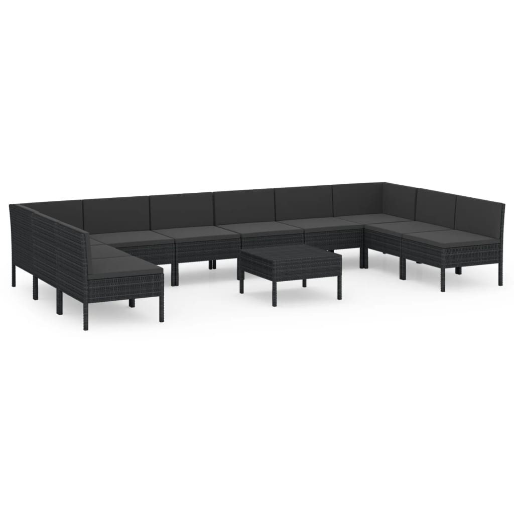 vidaXL Set Divani da Giardino 11 pz con Cuscini in Polyrattan Nero