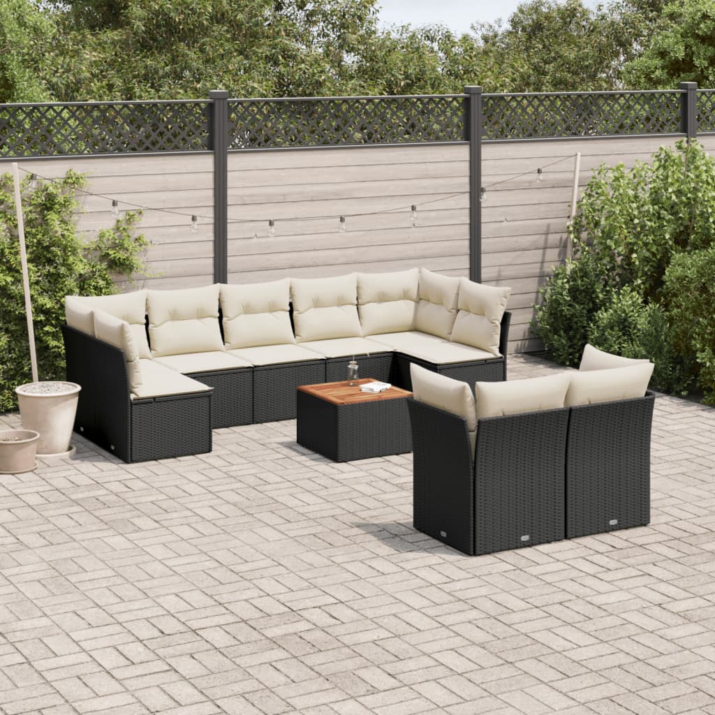 vidaXL Set Divani da Giardino 10pz con Cuscini in Polyrattan Nero