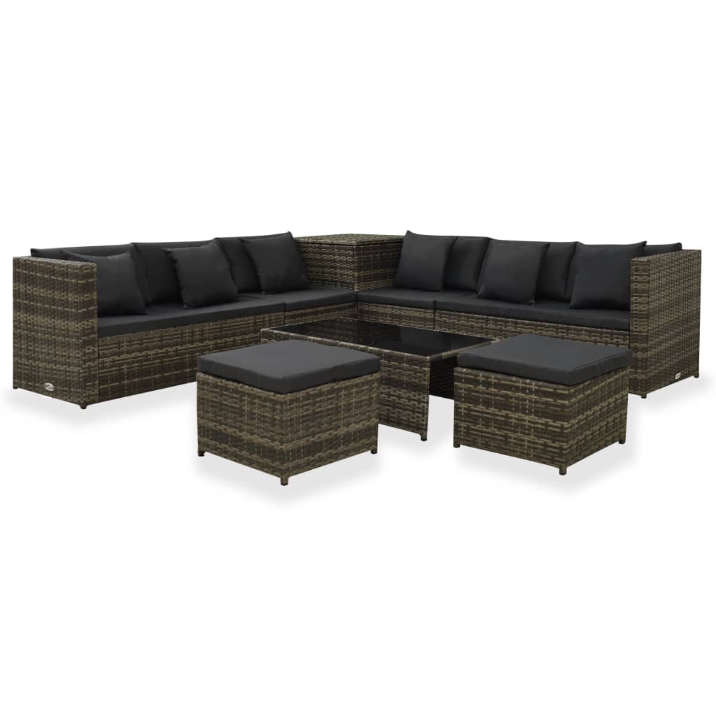 vidaXL Set Divani da Giardino 8 pz con Cuscini in Polyrattan Grigio