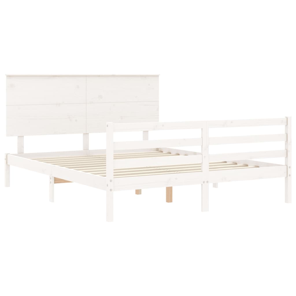 vidaXL Giroletto con Testiera Bianco King Size in Legno Massello