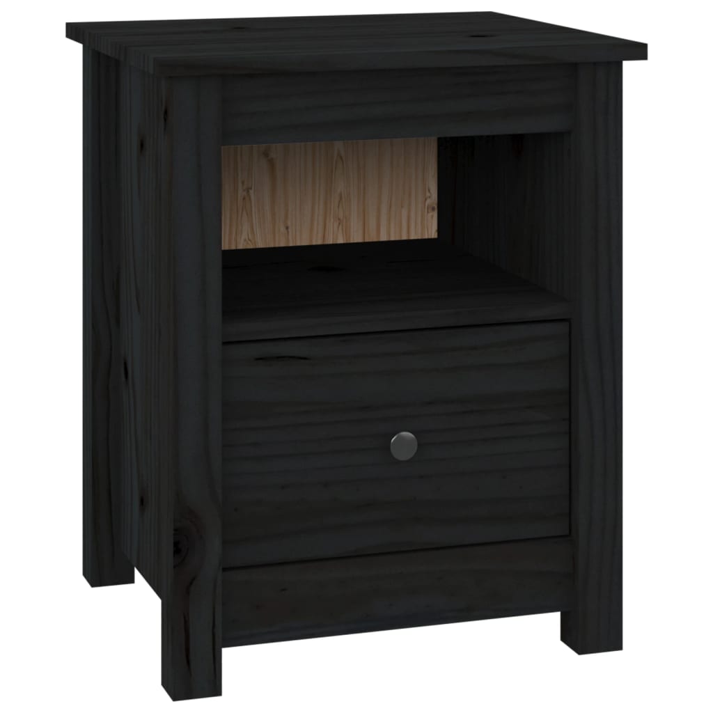 vidaXL Comodino Nero 40x35x49 cm in Legno Massello di Pino