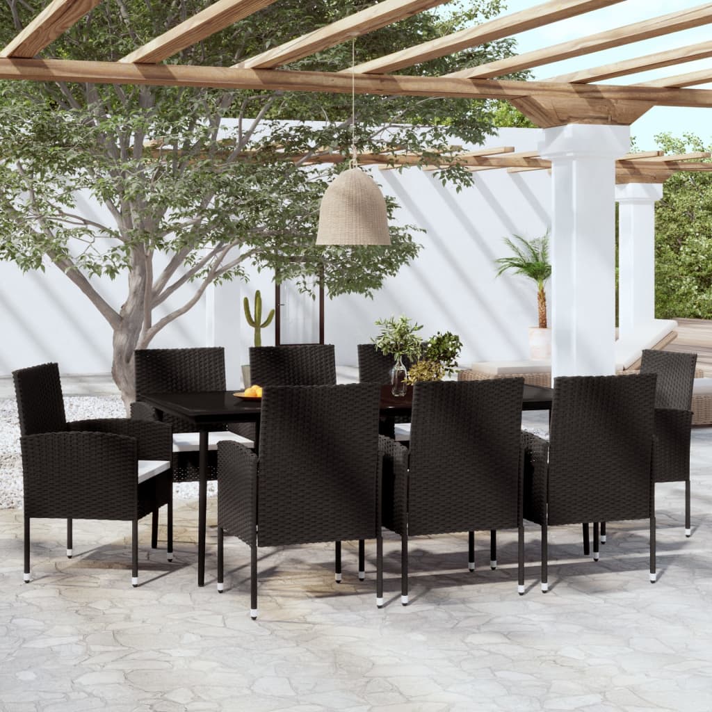 vidaXL Set da Pranzo da Giardino 9 pz Nero