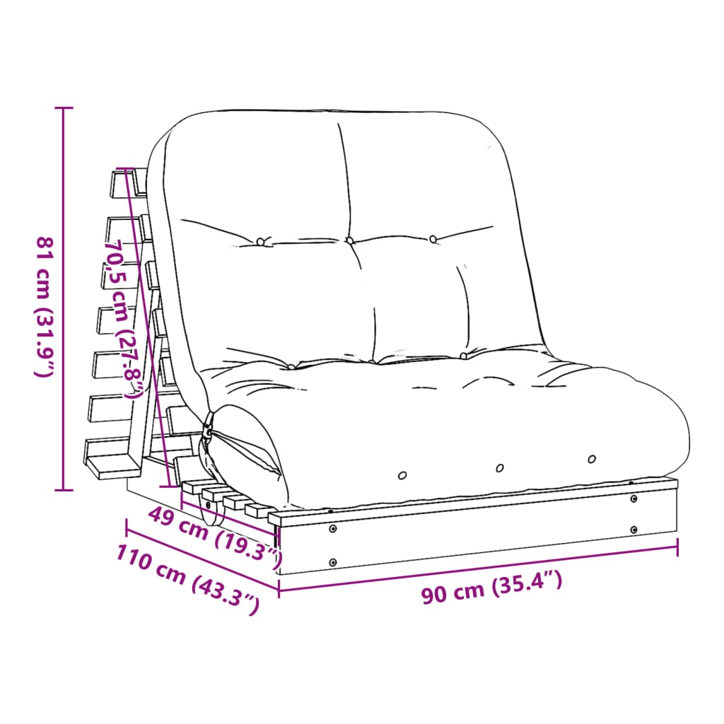 vidaXL Divano Letto Futon con Materasso Bianco 90x206x11cm Legno Pino