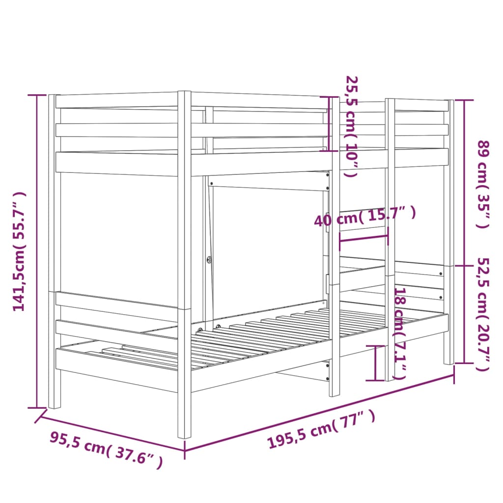 vidaXL Letto a Castello senza Materasso 90x190 cm Legno di Pino