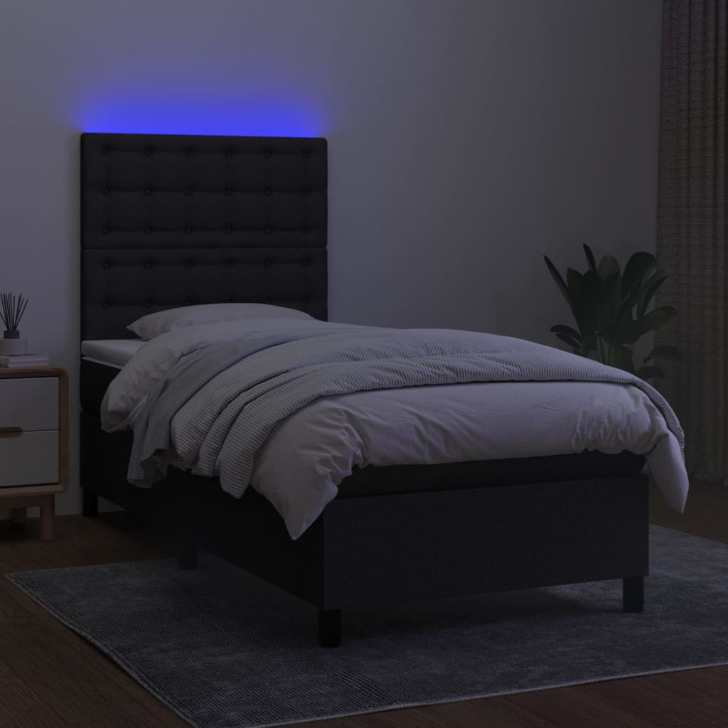 vidaXL Letto a Molle con Materasso e LED Nero 90x190 cm in Tessuto