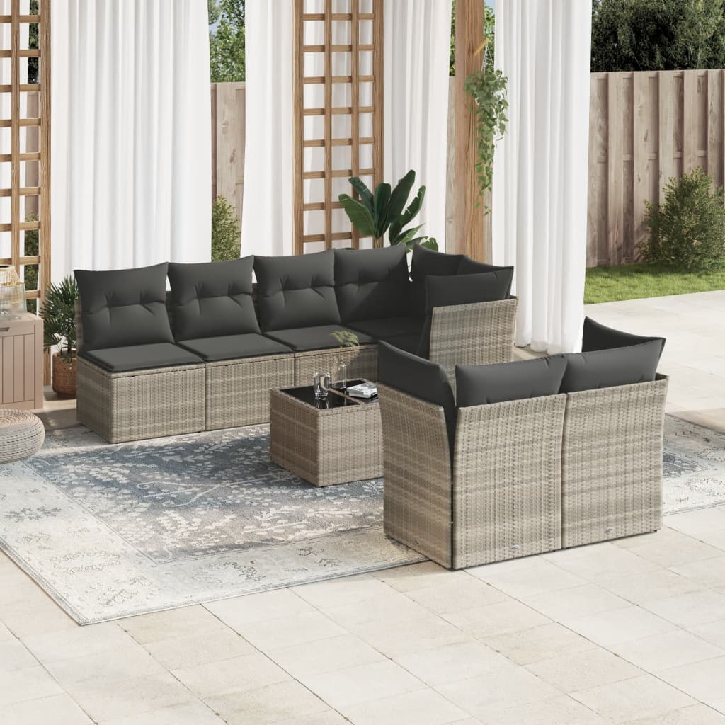 vidaXL Set Divano da Giardino 8pz con Cuscini Grigio Chiaro Polyrattan