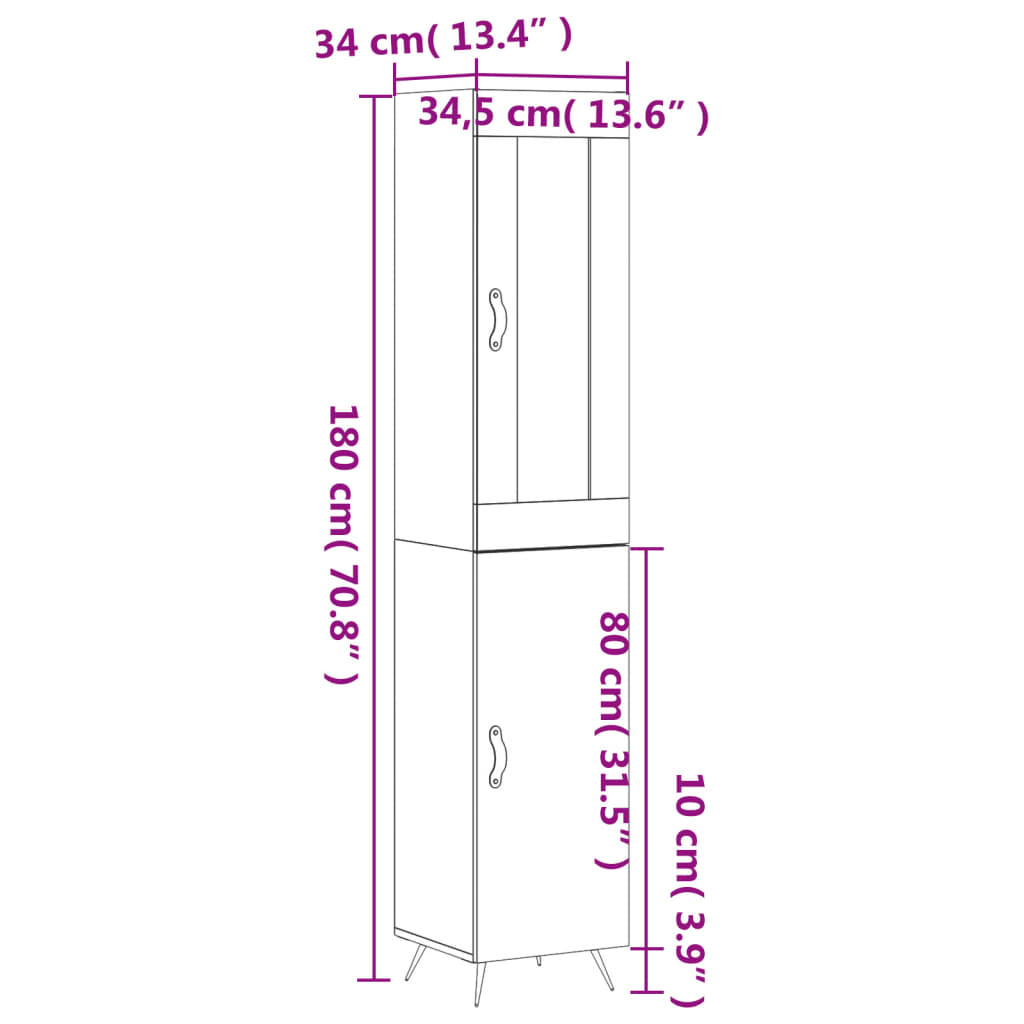 vidaXL Credenza Bianca 34,5x34x180 cm in Legno Multistrato