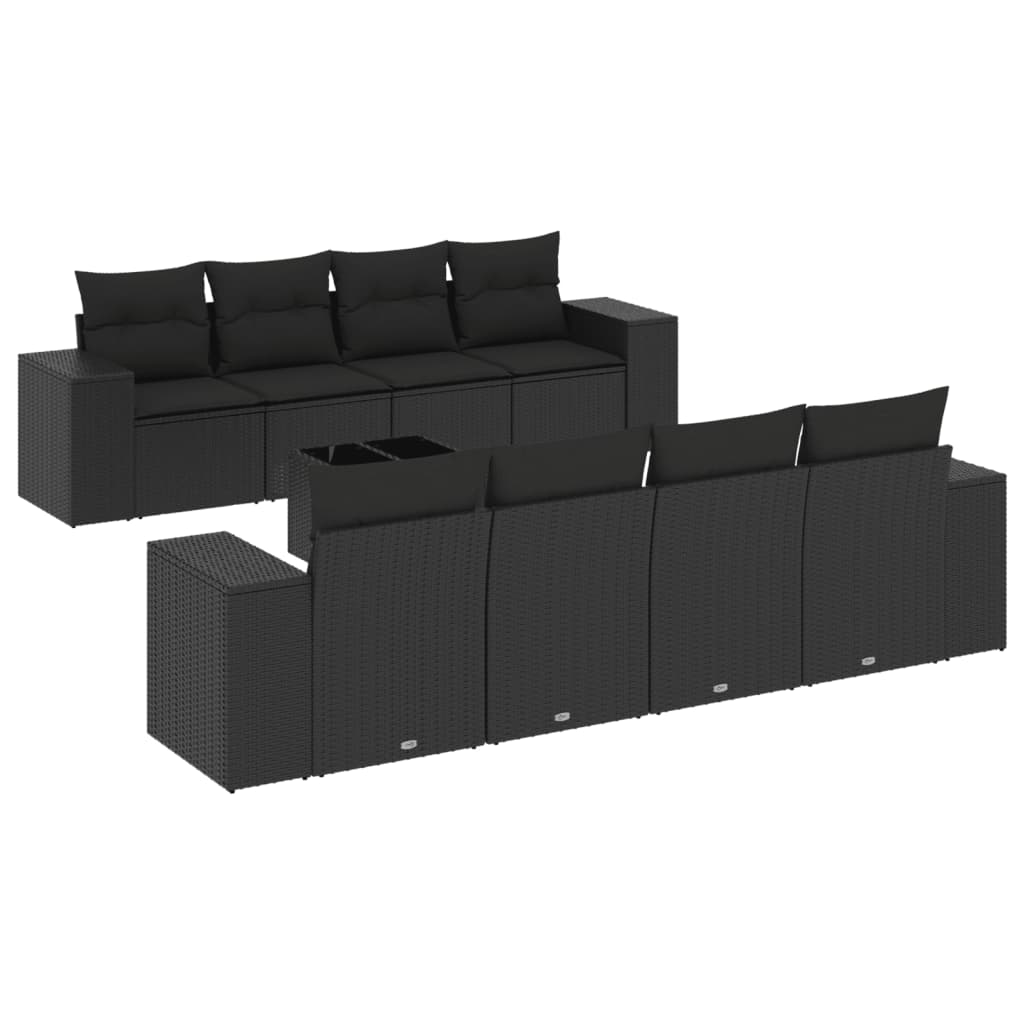 vidaXL Set Divani da Giardino 9 pz con Cuscini Nero in Polyrattan