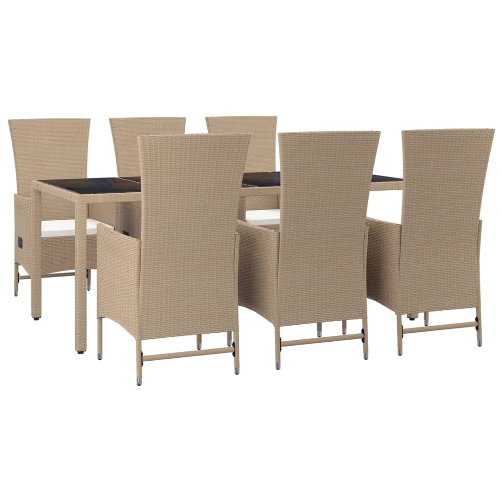 vidaXL Set da Pranzo da Giardino 7 pz con Cuscini Beige in Polyrattan