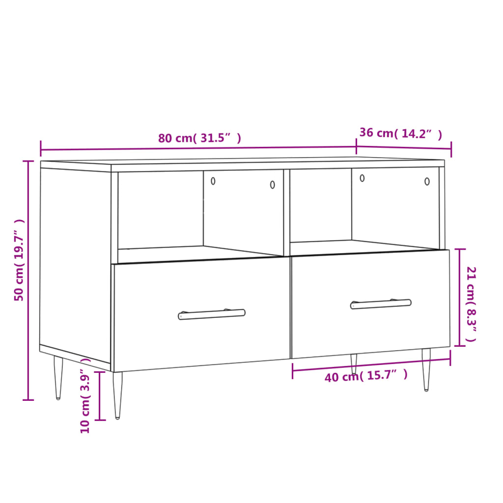 vidaXL Mobile Porta TV Bianco Lucido 80x36x50 cm in Legno Multistrato